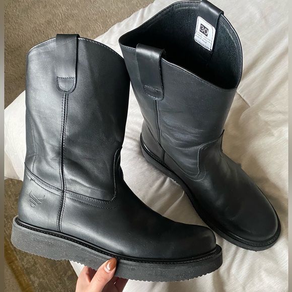 Other - Black genuine leather roper boots wedge sole - Men